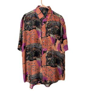 Vintage Santana Men's 100% Silk Abstract Print Button-Up Shirt Size Medium